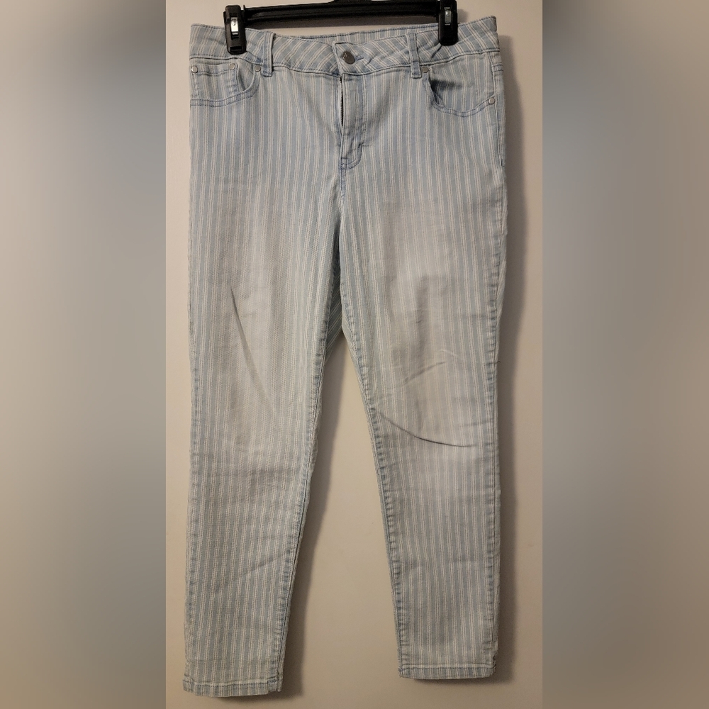 Striped Light Blue Skinny Fit Jeans With Stretch